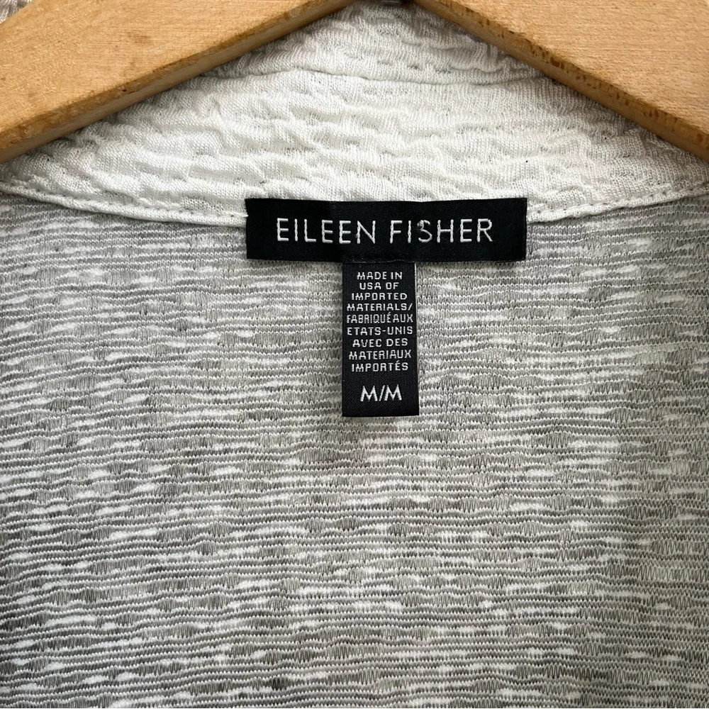 Eileen Fisher Grey Lyocell Single Button Textured Cardigan Pockets Size Medium